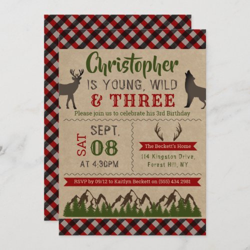 Young Wild  Three Boys Third Birthday Invitations