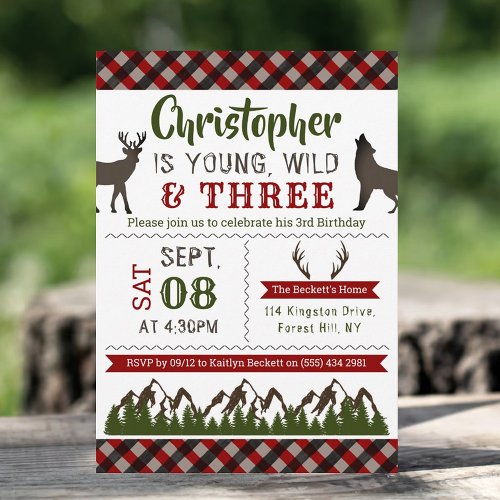 Young Wild  Three Boys Third Birthday Invitations