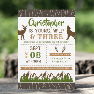 Young Wild & Three Boys Third Birthday Invitations