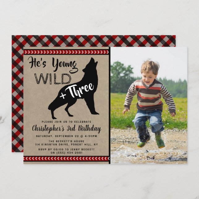 Young Wild & Three Boys Third Birthday Invitations (Front/Back)