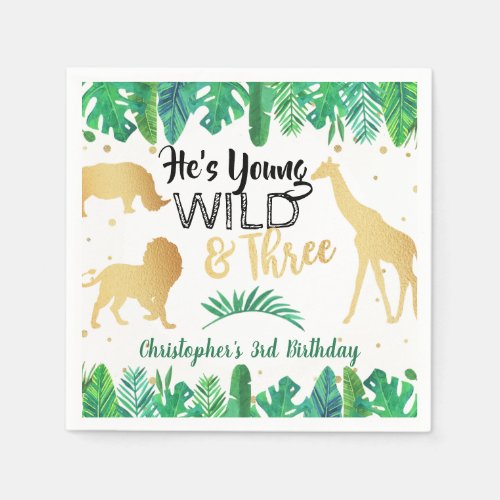 Young Wild  Three Boys Third Birthday Napkins