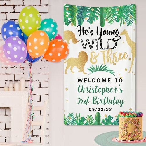 Young Wild  Three Boys Third Birthday Welcome Banner