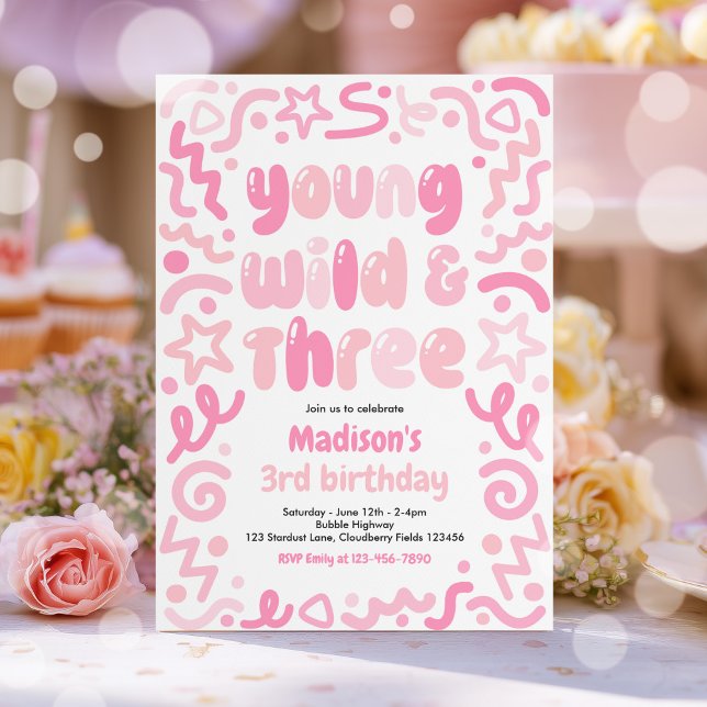 Young Wild & Three Confetti Balloon 3rd Birthday  Invitation (Creator Uploaded)