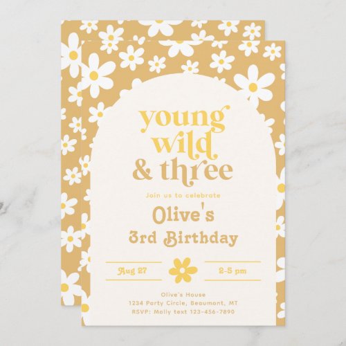 Young Wild  Three Daisy Invitation  Daisies
