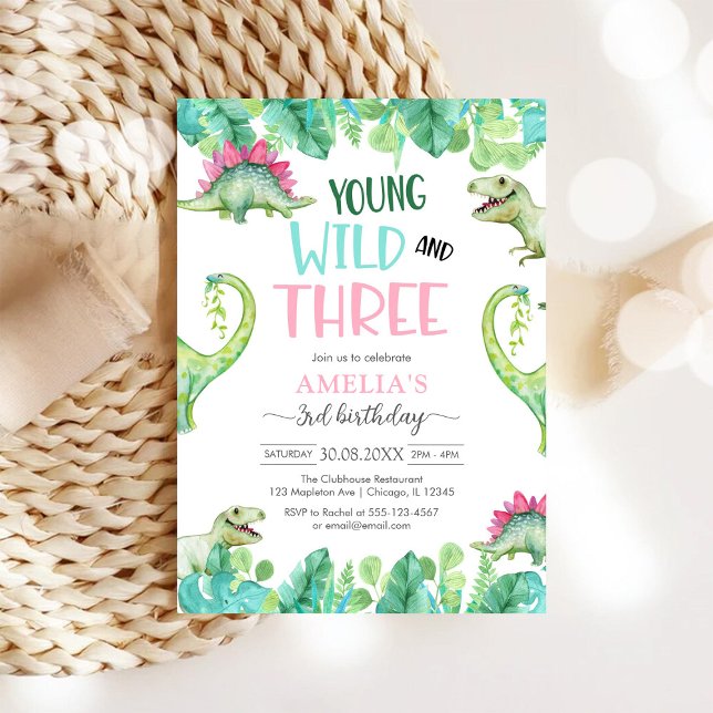 Young WIld & Three Dinosaur 3rd Birthday Invitation (Creator Uploaded)