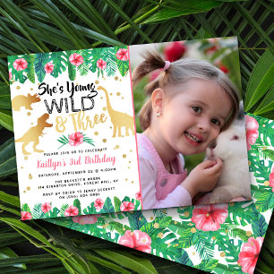 Young Wild & Three Dinosaur 3rd Birthday Photo Invitation