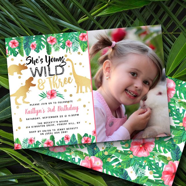 Young Wild & Three Dinosaur 3rd Birthday Photo Invitation (Creator Uploaded)