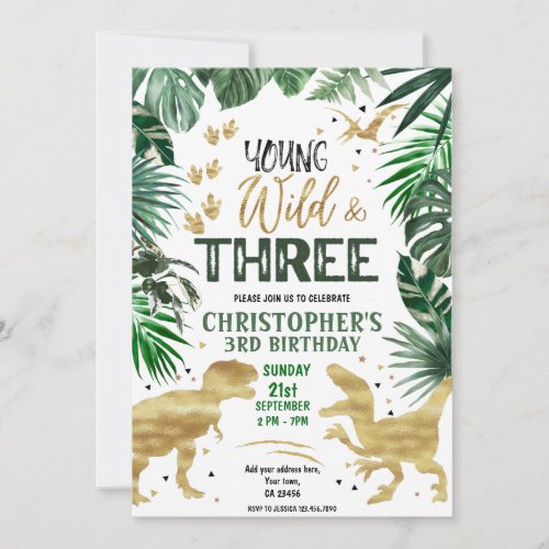 Young Wild  Three Dinosaur Birthday  Invitation