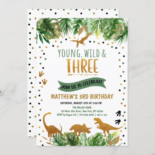 Young Wild  Three Dinosaur Birthday Invitation