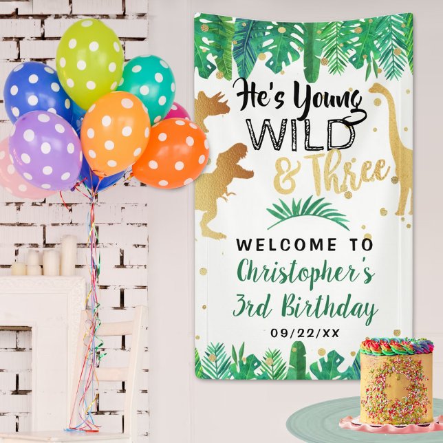 Young Wild & Three Dinosaur Boys 3rd Birthday Banner (Creator Uploaded)