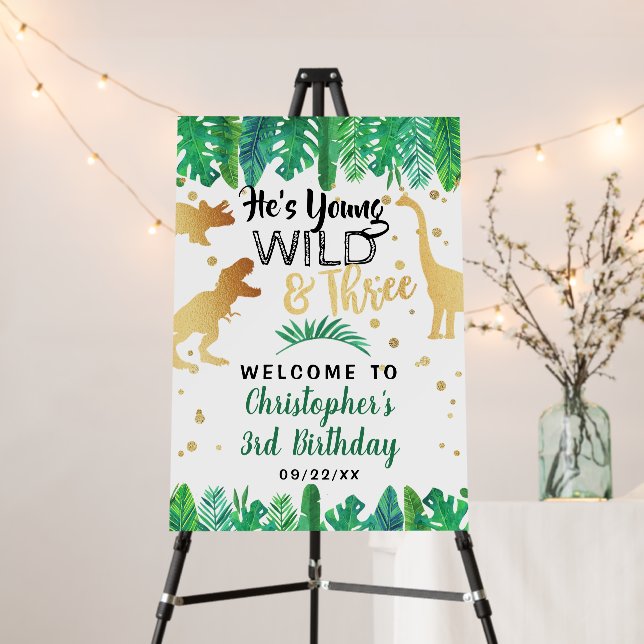 Young Wild & Three Dinosaur Boys 3rd Birthday Foam Board (In Situ (Stand))
