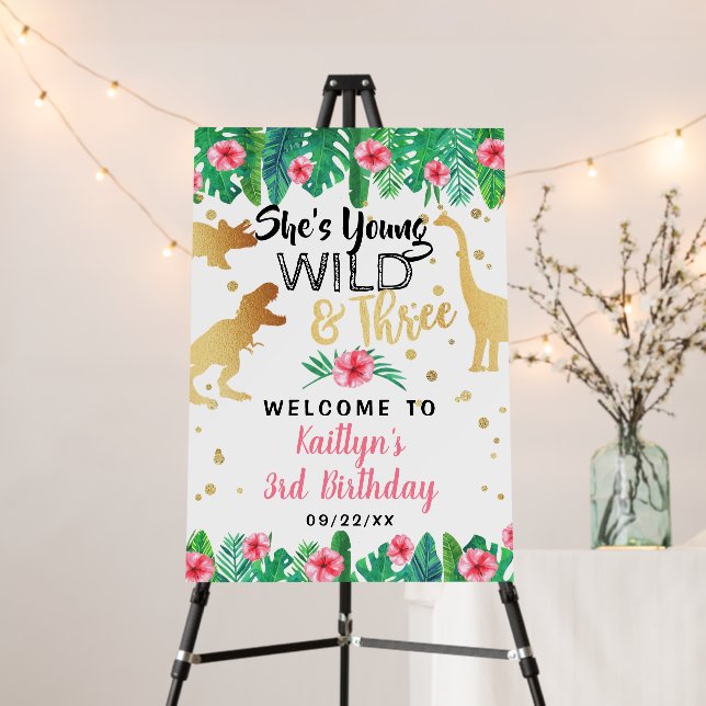 Young Wild & Three Dinosaur Girls 3rd Birthday Foam Board (In Situ (Stand))