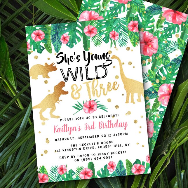 Young Wild & Three Dinosaur Girls 3rd Birthday Invitation (Creator Uploaded)