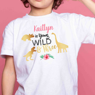 Young Wild & Three Dinosaur Girls 3rd Birthday Toddler T-shirt