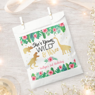 Young Wild & Three Dinosaur Girls Third Birthday Favor Bag