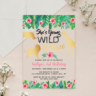 Young Wild & Three Girls 3rd Birthday Acrylic Invitations