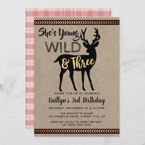 Young Wild  Three Girls 3rd Birthday Invitations