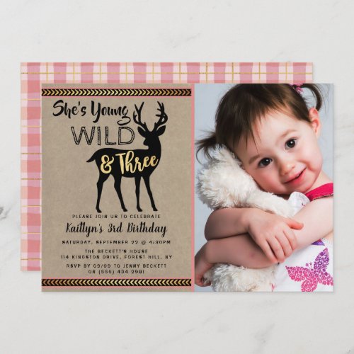 Young Wild  Three Girls 3rd Birthday Invitations