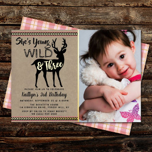 Young Wild & Three Girls Photo 3rd Birthday Real Foil Invitation
