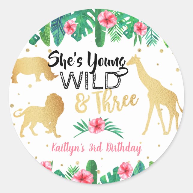 Young Wild & Three Girls Third Birthday Classic Round Sticker (Front)