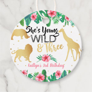 Young Wild & Three Girls Third Birthday Favor Tags