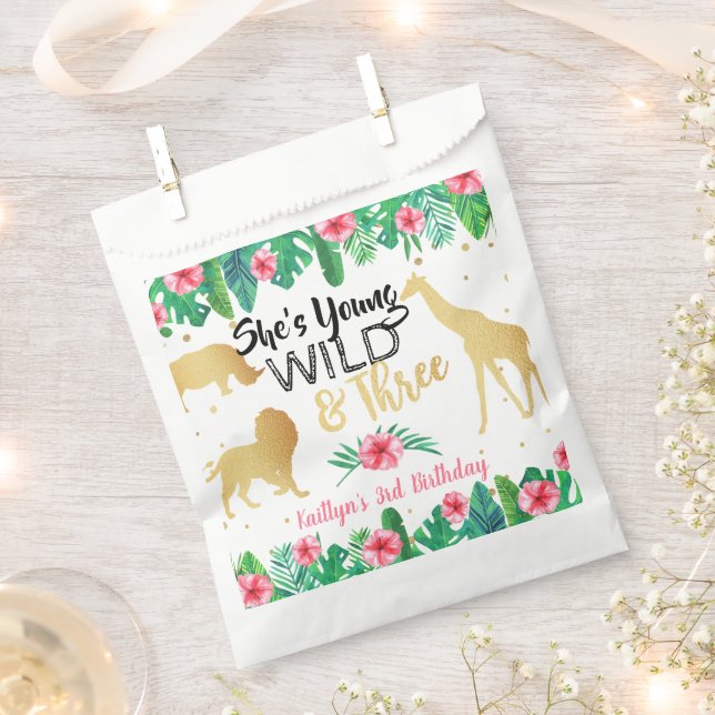 Young Wild & Three Girls Third Birthday Party Favor Bag (Clipped)