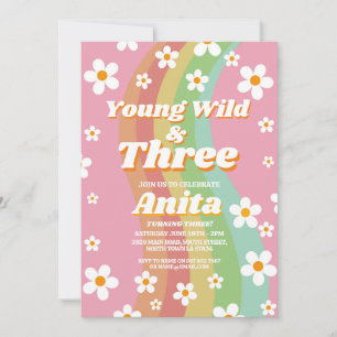 Young Wild Three Groovy 3rd Pink Girls Retro 1970s Invitation