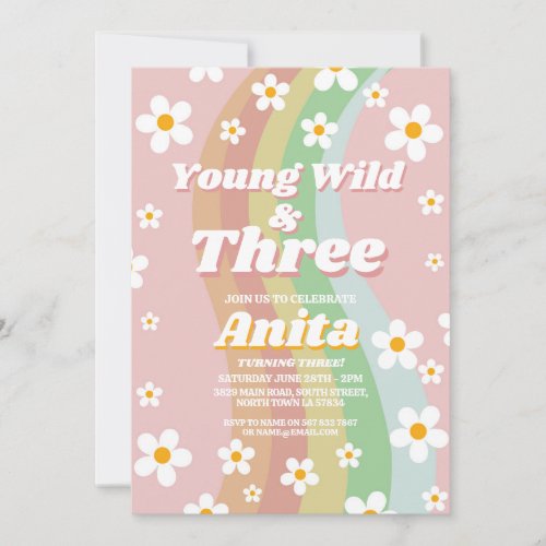 Young Wild Three Groovy 3rd Pink Girls Retro 1970s Invitation