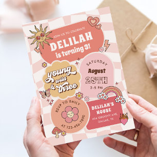 Young Wild & Three Groovy Daisy Birthday Party Invitation