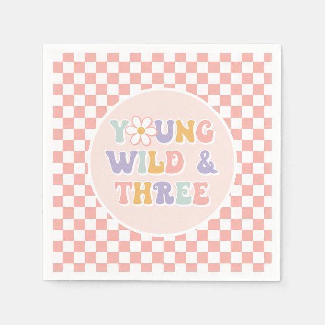 Young Wild Three Groovy Pink Daisy Checker Napkins (Front)