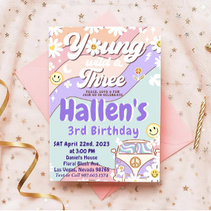 Young Wild & Three Groovy Rainbow 3rd Birthday Invitation