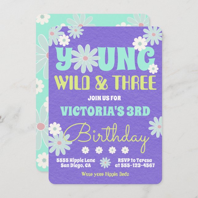 Young Wild & Three Hippie Birthday Party Invitation (Front/Back)