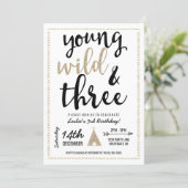 Young Wild & Three Invitation - Black & Gold (Standing Front)