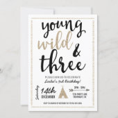 Young Wild & Three Invitation - Black & Gold (Front)