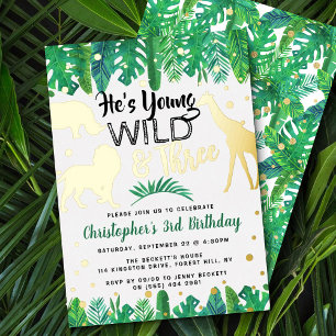 Young Wild & Three Jungle Boys 3rd Birthday Real Foil Invitation