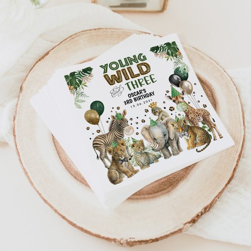 Young Wild  Three Jungle Safari 3rd Birthday Napkins