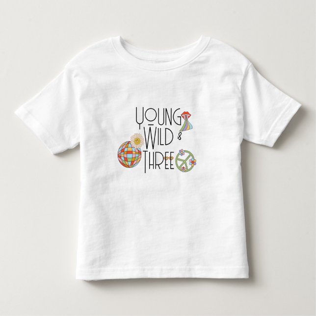 Young, Wild & Three | Kid Birthday T-Shirt | Boho (Front)