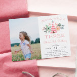 Young Wild & Three Kids Third Birthday Party Photo Invitation<br><div class="desc">Adorable boho style party invitation's for your little one's third birthday party feature a pink teepee illustration, flanked by pastel flowers and leaves. "Young, wild and three" appears in peach lettering. Personalize with your three year old's birthday party details in modern and whimsical peach and gray lettering, and add a...</div>
