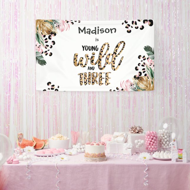 Young Wild & Three Leopard Print Jungle Birthday Banner (Party)