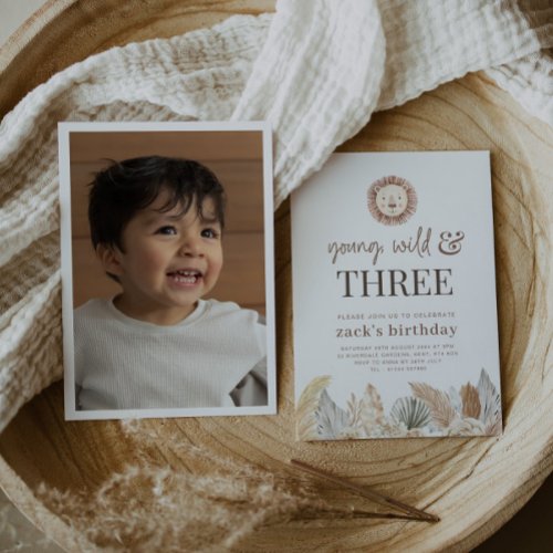 Young Wild  Three Neutral Leaves Photo Invite