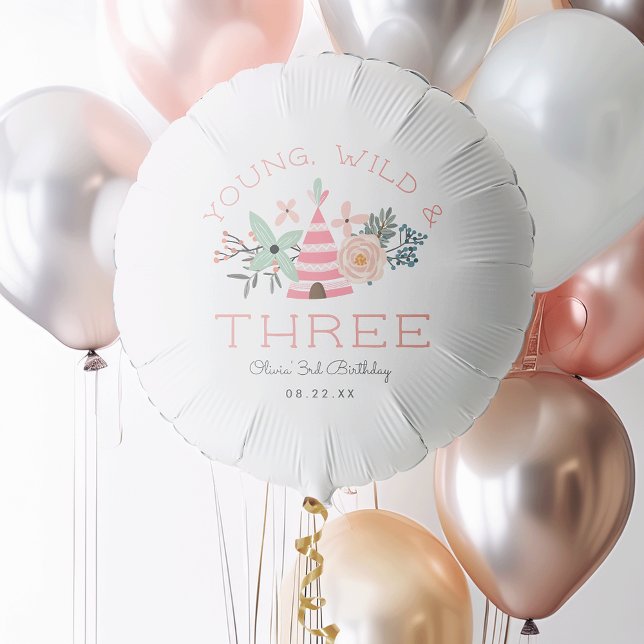 Young, Wild & Three | Personalized 3rd Birthday Balloon (Creator Uploaded)