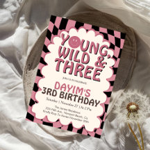 Young Wild & Three Pink Retro Girl 3rd Birthday