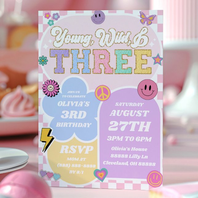 Young Wild Three Preppy Patch 3rd Birthday Party Invitation (Creator Uploaded)