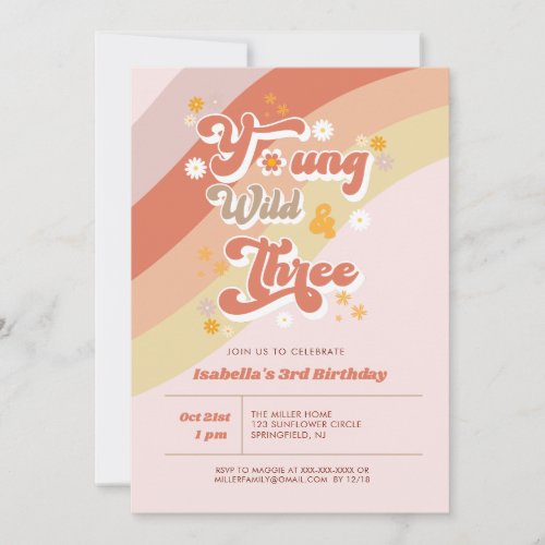 Young Wild  Three Retro 3rd Birthday  Invitation