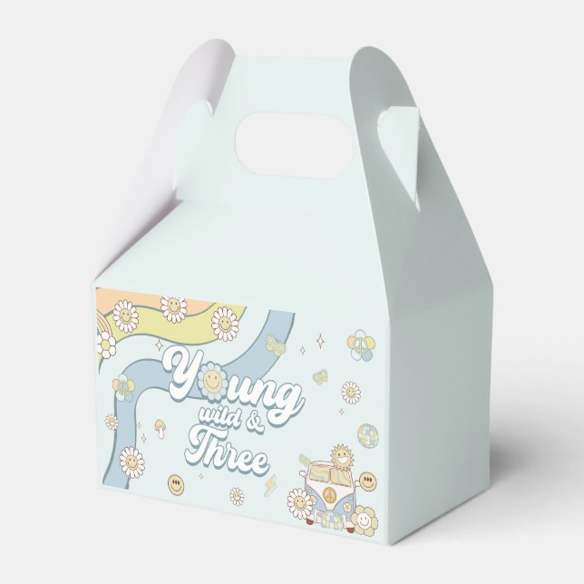 Young Wild Three Retro Rainbow 3rd Birthday Favor Boxes (Front Side)