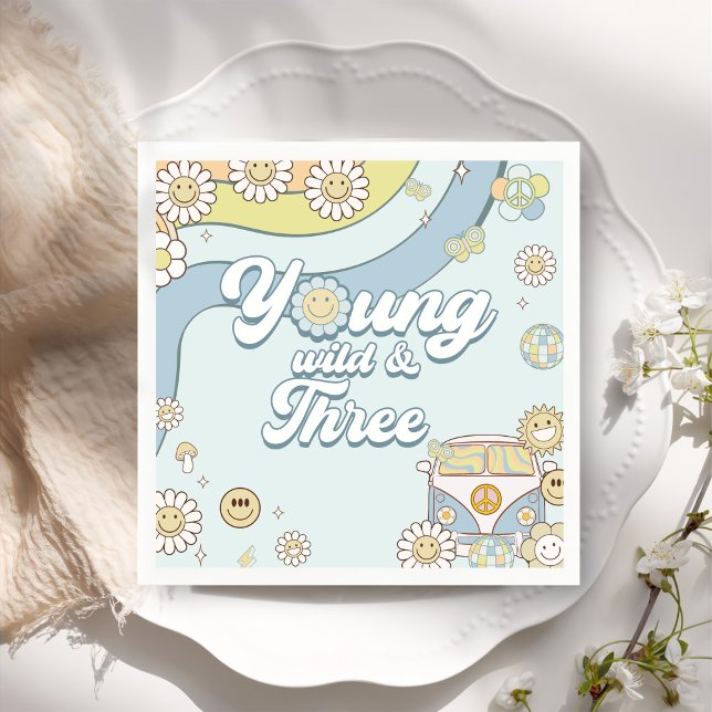 Young Wild Three Retro Rainbow 3rd Birthday Napkins (Creator Uploaded)