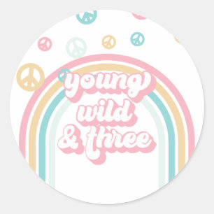 Young Wild Three Retro Summer Rainbow Classic Round Sticker