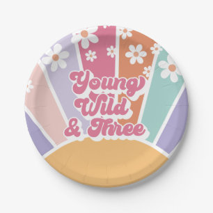 Young Wild Three Retro Sunshine Rainbow Daisy Paper Plates