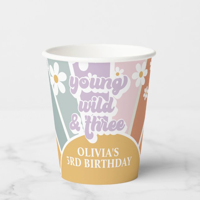 Young Wild Three Retro Sunshine Rainbow Paper Cups (Front)
