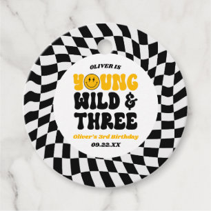 Young Wild & Three Retro Third 3rd Birthday Party Favor Tags